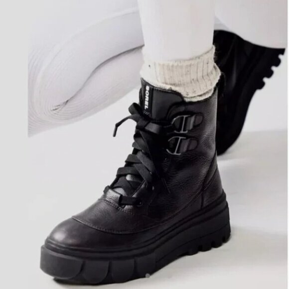 Sorel Shoes - Sorel Caribou Boot Lace Up Black Leather Rubber Size 8 New